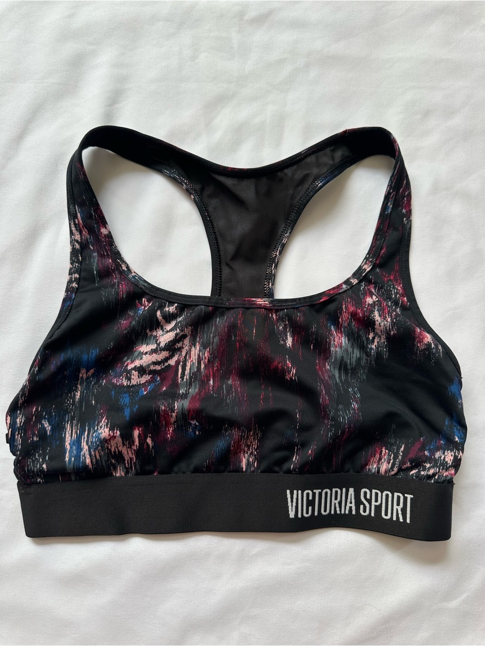 Victoria's Secret Black Sports Bra with Pink & Blue Accents
